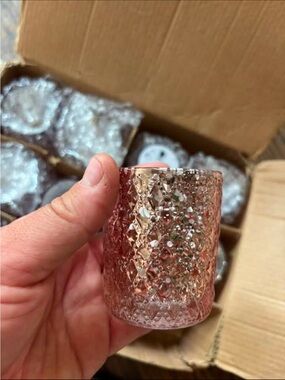 12 Decorative Pink Textured Glass Votive Candle Holder